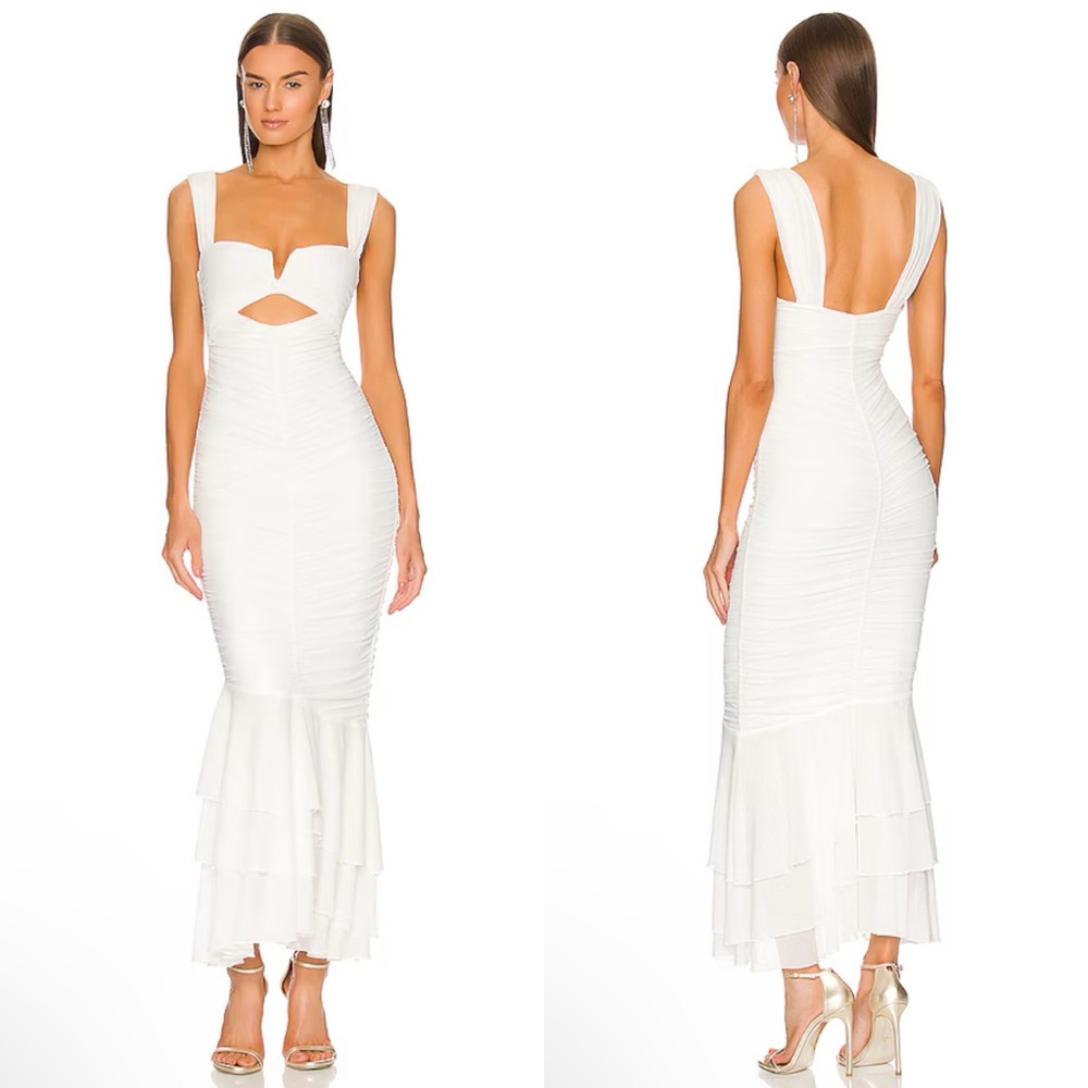 NEW NWT Michael Costello X Revolve Hilary Ruched Gown In Ivory
